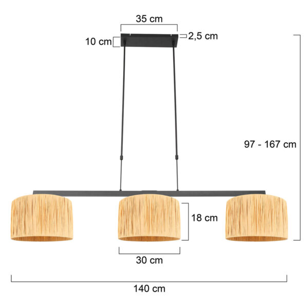 Steinhauer Stang hanglamp – In hoogte verstelbaar – E27 (grote fitting) – naturel en zwart - Image 6