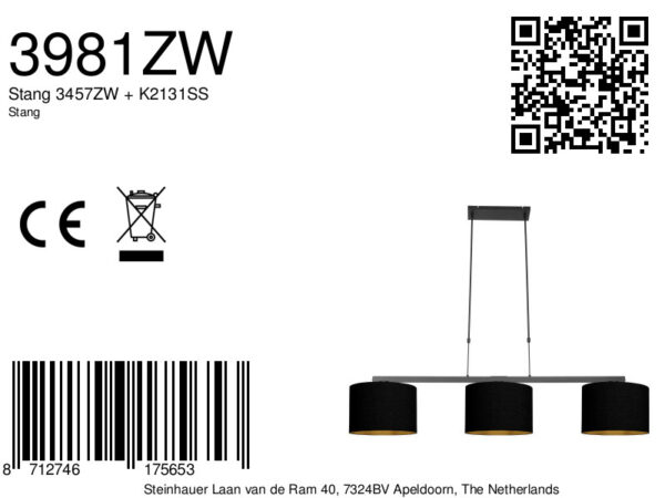 Steinhauer Stang hanglamp – E27 (grote fitting) – Zwart - Image 7