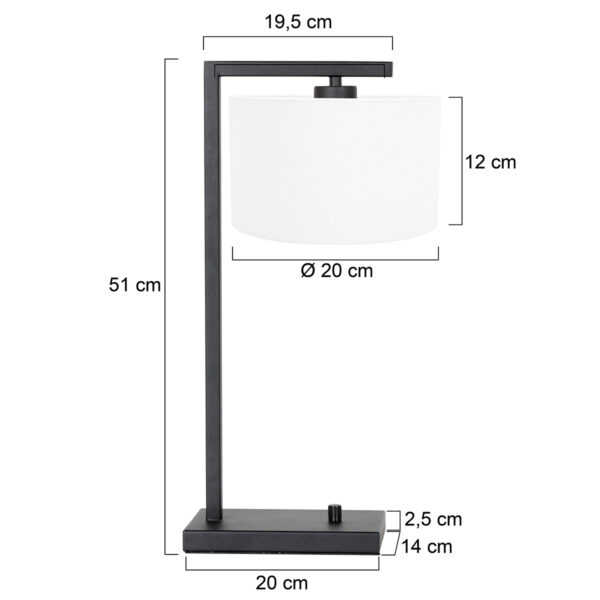 Steinhauer Stang tafellamp - 51 cm hoog - E27 - inclusief snoer - zwart met witte kap - Image 5