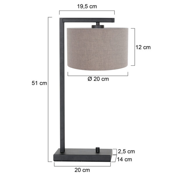Steinhauer Stang tafellamp - 51 cm hoog - E27 - inclusief snoer - zwart met beige kap - Image 5