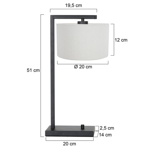 Steinhauer Stang tafellamp - 51 cm hoog - E27 - inclusief snoer - zwart met crème kap - Image 5