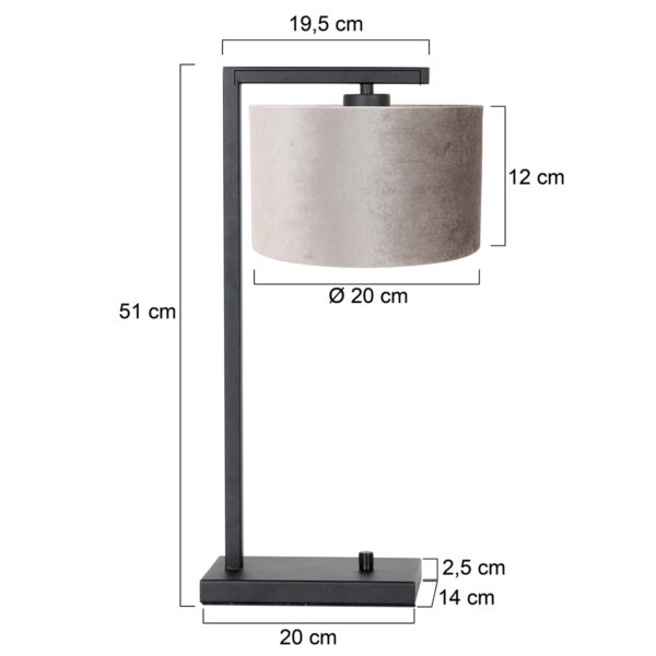 Steinhauer Stang tafellamp - 51 cm hoog - E27 - inclusief snoer - zwart met grijze kap - Image 5