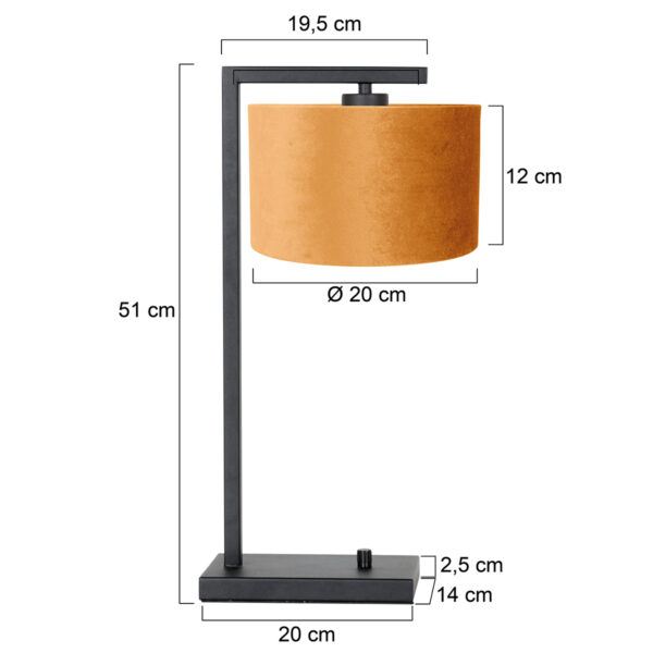 Steinhauer Stang tafellamp - 51 cm hoog - E27 - inclusief snoer - zwart met okergele kap - Image 5
