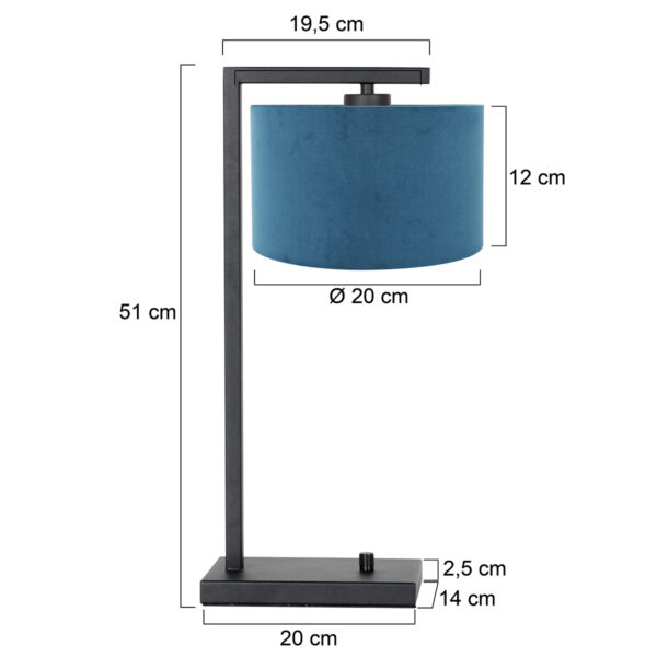 Steinhauer Stang tafellamp - 51 cm hoog - E27 - inclusief snoer - zwart met blauwe kap - Image 5