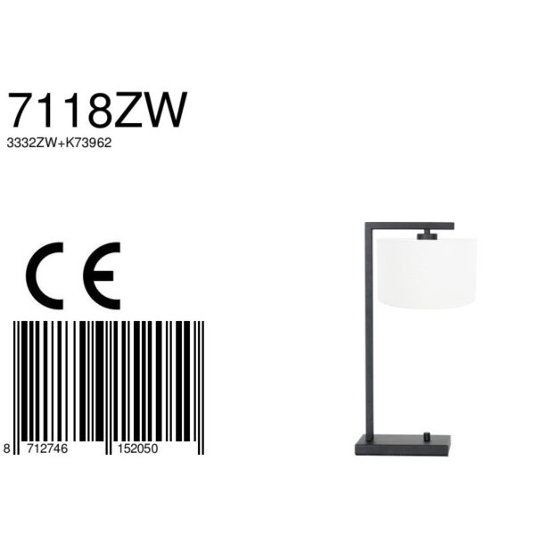 Steinhauer Stang tafellamp - 51 cm hoog - E27 - inclusief snoer - zwart met witte kap - Image 6