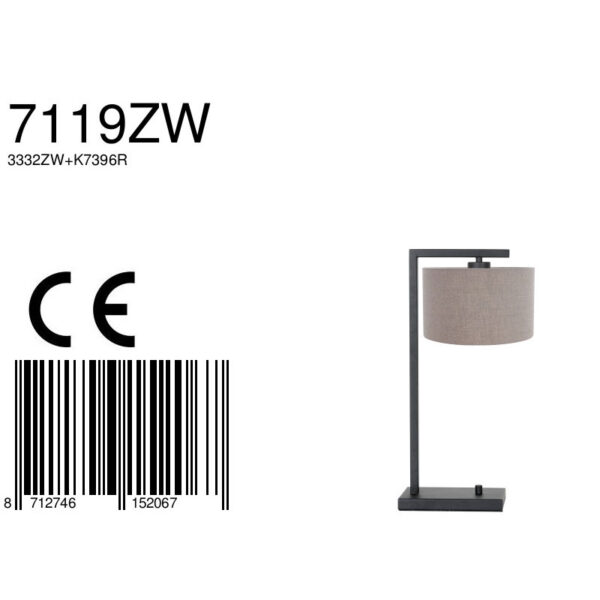 Steinhauer Stang tafellamp - 51 cm hoog - E27 - inclusief snoer - zwart met beige kap - Image 6