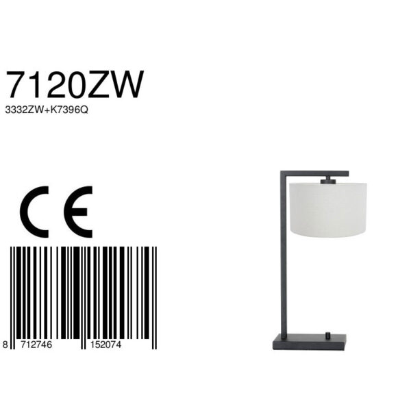 Steinhauer Stang tafellamp - 51 cm hoog - E27 - inclusief snoer - zwart met crème kap - Image 6