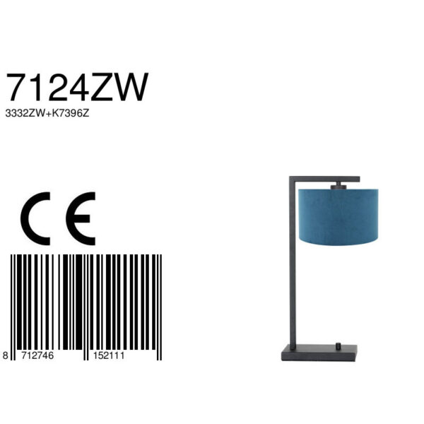 Steinhauer Stang tafellamp - 51 cm hoog - E27 - inclusief snoer - zwart met blauwe kap - Image 6