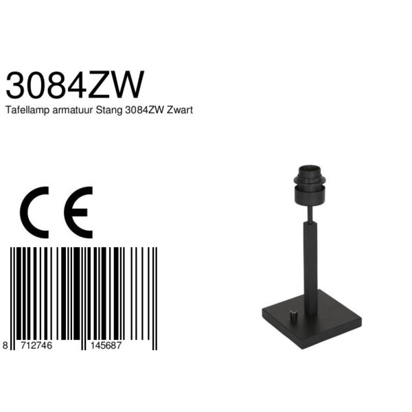 Steinhauer Stang lampenvoet - zonder kap - E27 - 30 cm hoog - incl. 180 cm snoer - zwart - Image 6