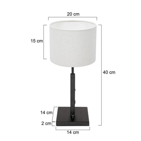 Steinhauer Stang tafellamp - E27 - 52 cm hoog - Ø20 cm kap - zwart met witte linnen kap - Image 5