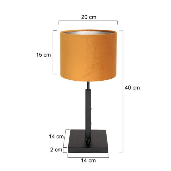 Steinhauer Stang tafellamp - E27 - 52 cm hoog - Ø20 cm kap - zwart met okergele kap - Image 5