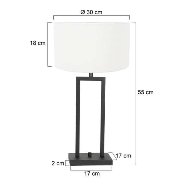 Steinhauer Stang tafellamp - E27 - 55 cm hoog - incl. 180 cm snoer - zwart met witte kap - Image 5