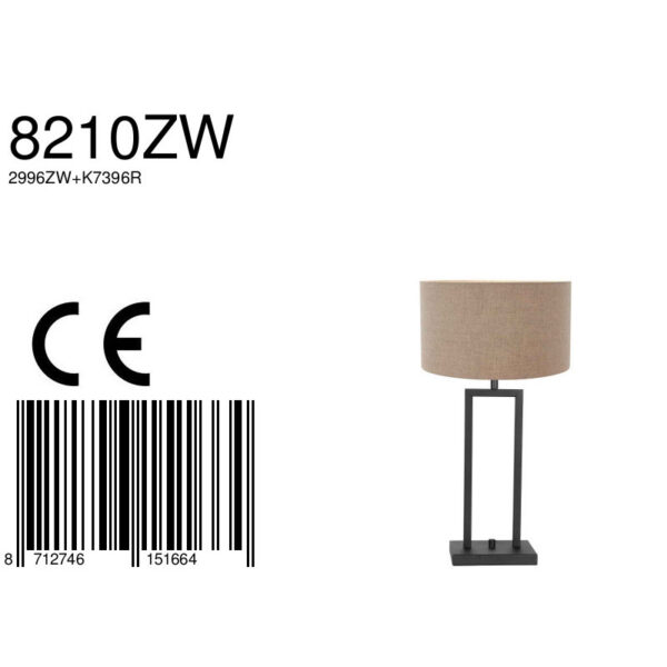 Steinhauer Stang tafellamp - E27 - 55 cm hoog - incl. 180 cm snoer - zwart met beige kap - Image 6