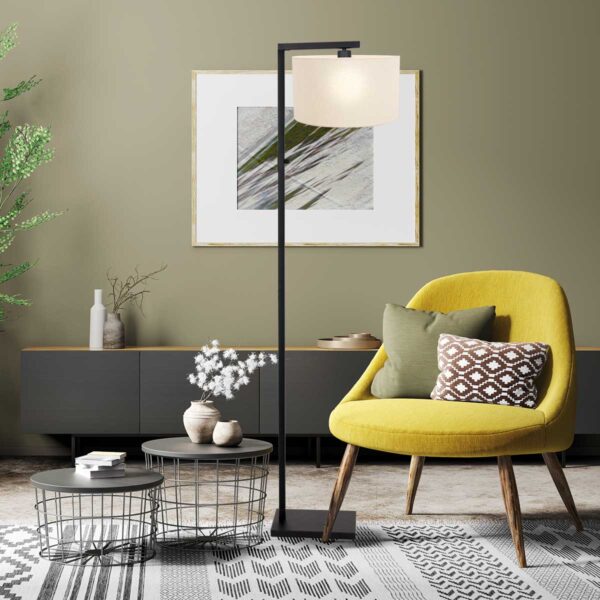 Steinhauer Stang vloerlamp - E27 - 160 cm hoog - Ø30 cm kap - zwart met witte kap - Image 2