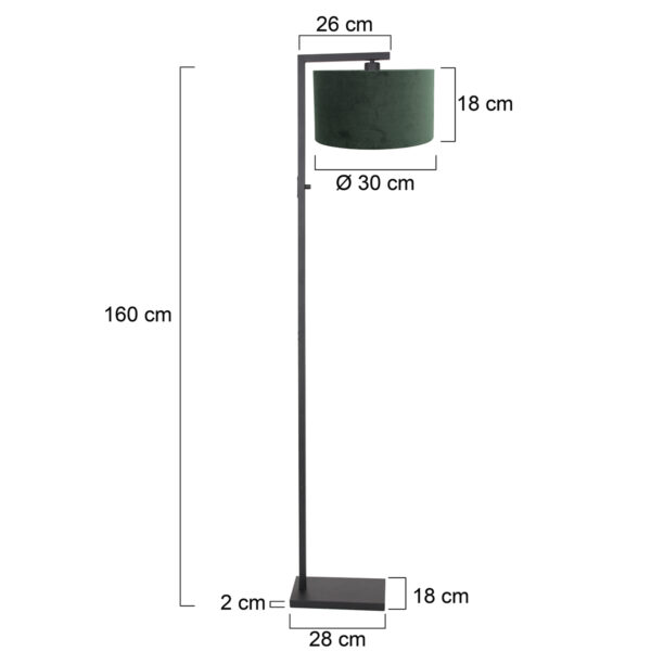 Steinhauer Stang vloerlamp - E27 - 160 cm hoog - Ø30 cm kap - zwart met groene kap - Image 5