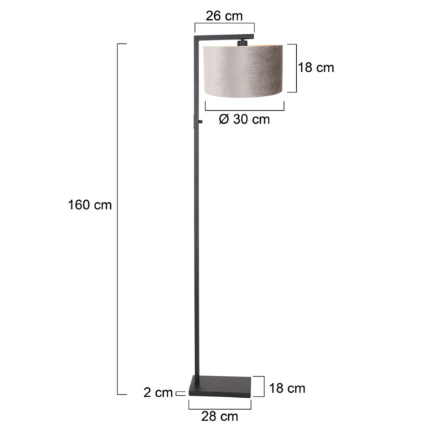 Steinhauer Stang vloerlamp - E27 - 160 cm hoog - Ø30 cm kap - zwart met grijze kap - Image 5