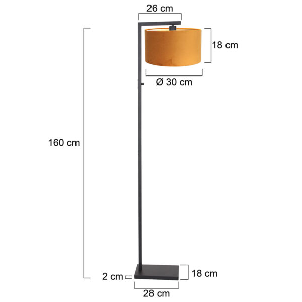Steinhauer Stang vloerlamp - E27 - 160 cm hoog - Ø30 cm kap - zwart met okergele kap - Image 5