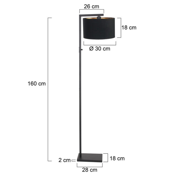 Steinhauer Stang vloerlamp - E27 - 160 cm hoog - Ø30 cm kap - zwart met zwarte kap - Image 5