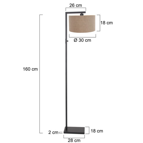 Steinhauer Stang vloerlamp - E27 - 160 cm hoog - Ø30 cm kap - zwart met beige kap - Image 5