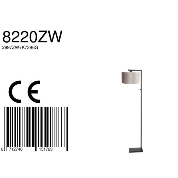 Steinhauer Stang vloerlamp - E27 - 160 cm hoog - Ø30 cm kap - zwart met grijze kap - Image 6
