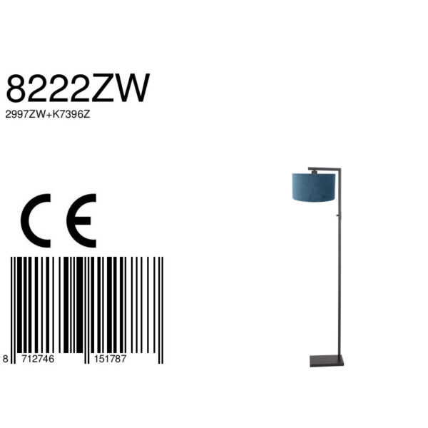 Steinhauer Stang vloerlamp - E27 - 160 cm hoog - Ø30 cm kap - zwart met blauwe kap - Image 6
