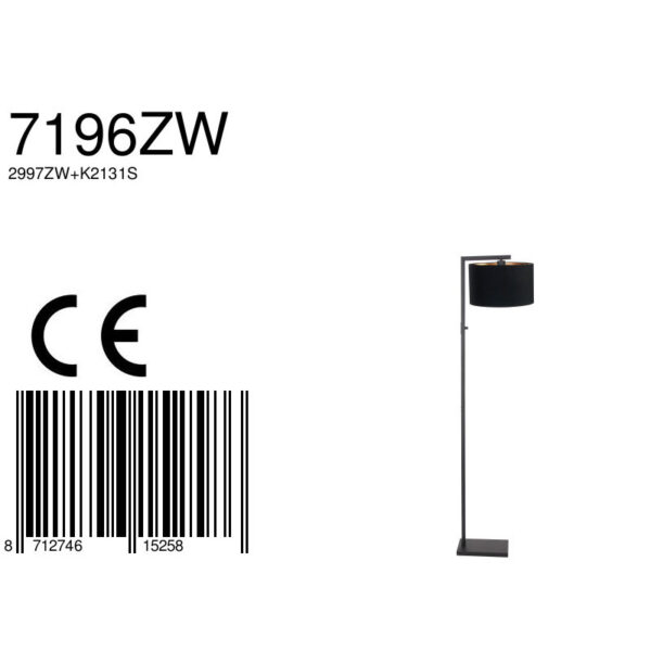 Steinhauer Stang vloerlamp - E27 - 160 cm hoog - Ø30 cm kap - zwart met zwarte kap - Image 6