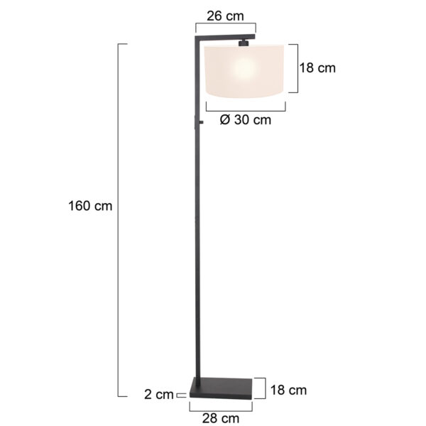 Steinhauer Stang vloerlamp - E27 - 160 cm hoog - Ø30 cm kap - zwart met witte kap - Image 6