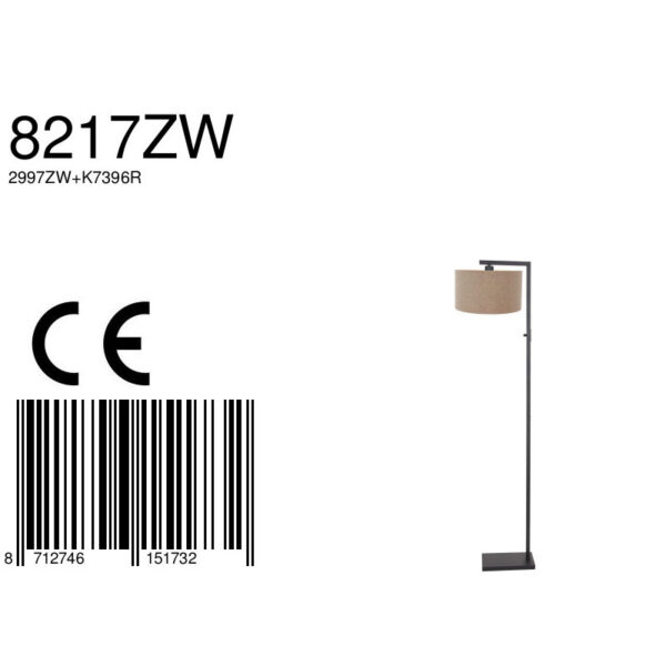 Steinhauer Stang vloerlamp - E27 - 160 cm hoog - Ø30 cm kap - zwart met beige kap - Image 6