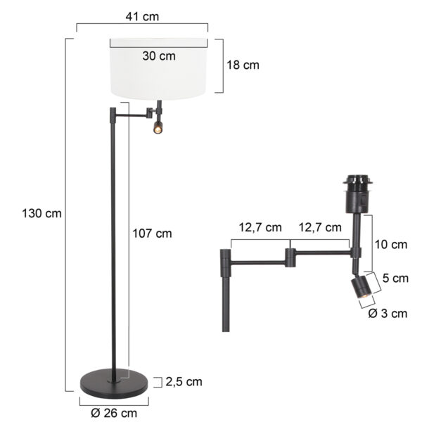 Steinhauer Stang vloerlamp – ø 30 cm – E27 (grote fitting) – wit en zwart - Image 6