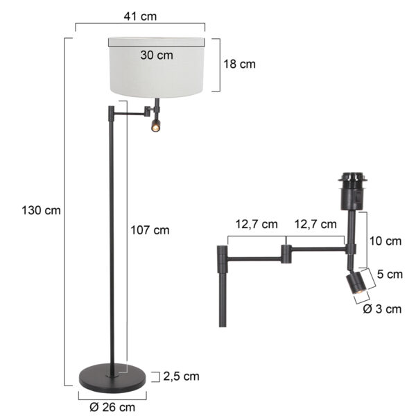 Steinhauer Stang vloerlamp – ø 30 cm – E27 (grote fitting) – wit en zwart - Image 5