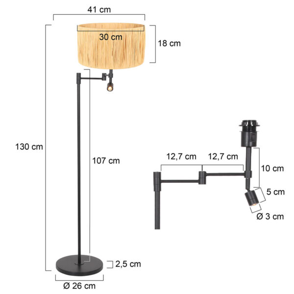 Steinhauer Stang vloerlamp – In hoogte verstelbaar – LED + E27 – naturel en zwart - Image 6