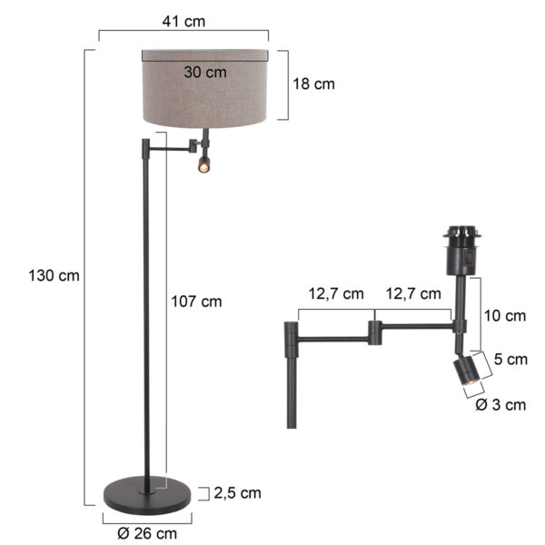 Steinhauer Stang vloerlamp – ø 30 cm – E27 (grote fitting) – grijs en zwart - Image 6