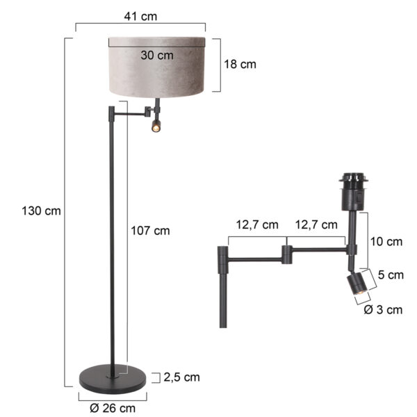 Steinhauer Stang vloerlamp – ø 30 cm – E27 (grote fitting) – zilver en zwart - Image 6