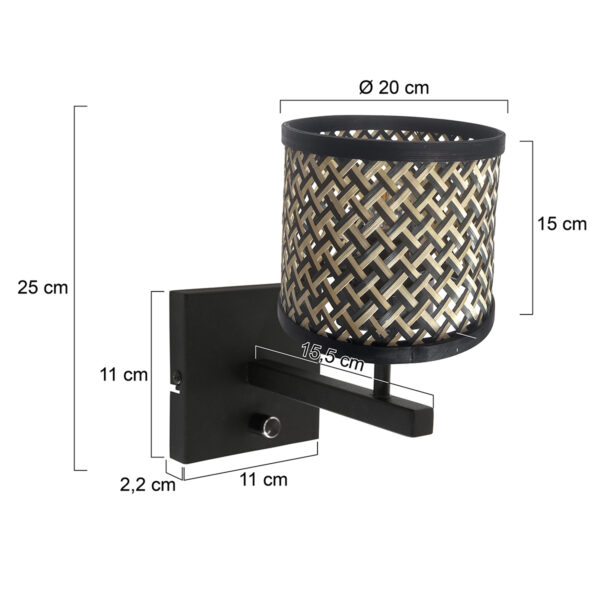 Zwarte moderne wandlamp met rieten kap Steinhauer Stang - Image 5
