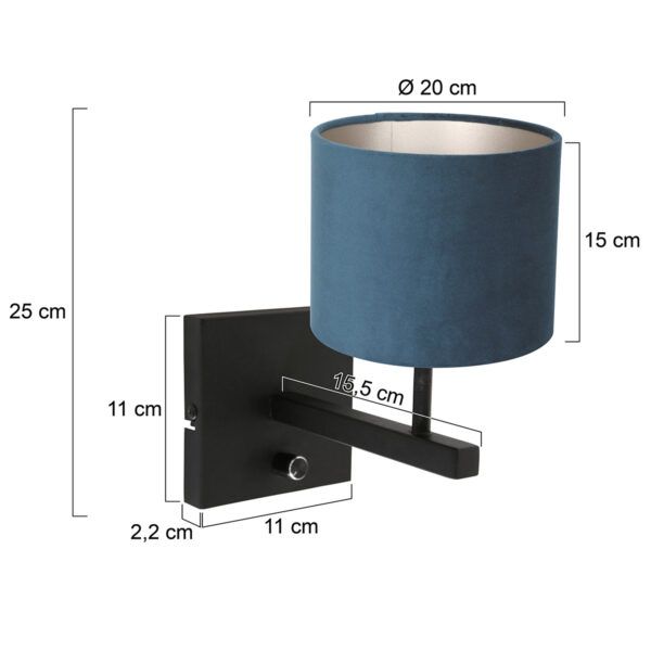 Steinhauer Stang wandlamp - E27 - 25 cm hoog - zwart met blauwe kap - Image 5