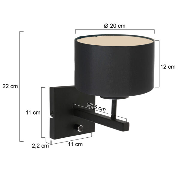 Steinhauer Stang wandlamp - met kap - E27 - 22 cm hoog - zwart - Image 5