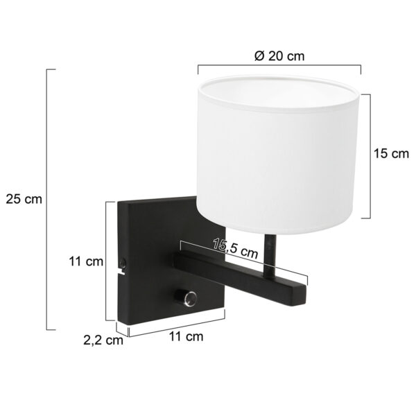 Steinhauer Stang wandlamp - E27 - 25 cm hoog - zwart met witte kap - Image 5