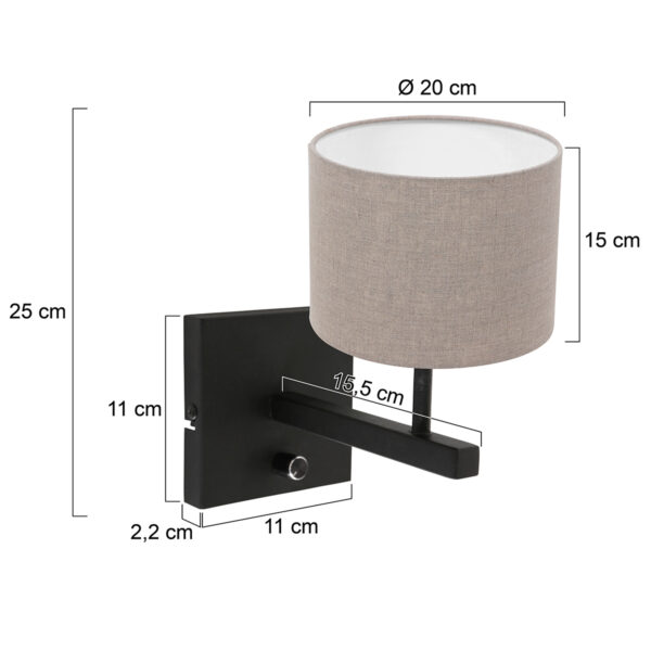 Steinhauer Stang wandlamp - E27 - 25 cm hoog - zwart met beige kap - Image 5