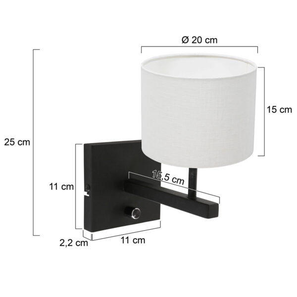 Steinhauer Stang wandlamp - E27 - 25 cm hoog - zwart met crème kap - Image 5