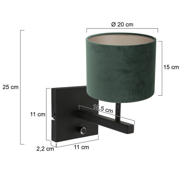 Steinhauer Stang wandlamp - E27 - 25 cm hoog - zwart met groene kap - Image 5