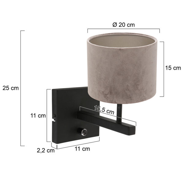 Steinhauer Stang wandlamp - E27 - 25 cm hoog - zwart met grijze kap - Afbeelding 5