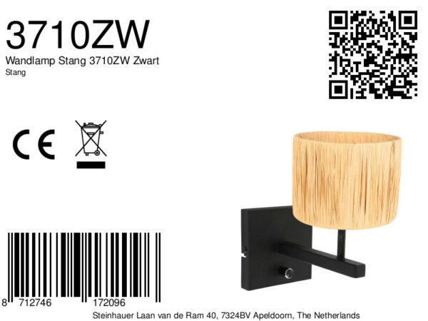 Steinhauer Stang wandlamp – E27 (grote fitting) – naturel en zwart - Image 6