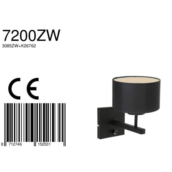 Steinhauer Stang wandlamp - met kap - E27 - 22 cm hoog - zwart - Image 6