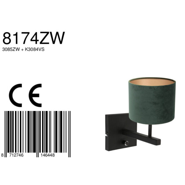 Steinhauer Stang wandlamp - E27 - 25 cm hoog - zwart met groene kap - Image 6