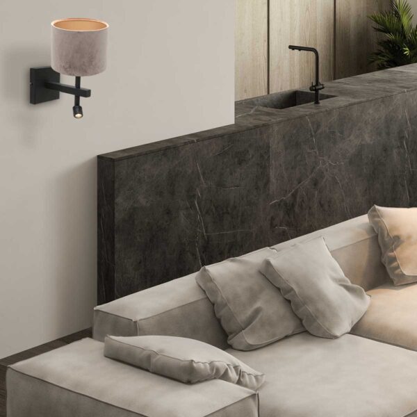 Steinhauer Stang wandlamp - E27 - 32 cm hoog - incl. leeslampje - draai- en kantelbaar - zwart met grijze kap - Image 2