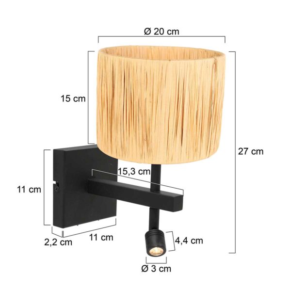 Steinhauer Stang wandlamp – Draai- en/of kantelbaar – LED + E27 – naturel en zwart - Image 5