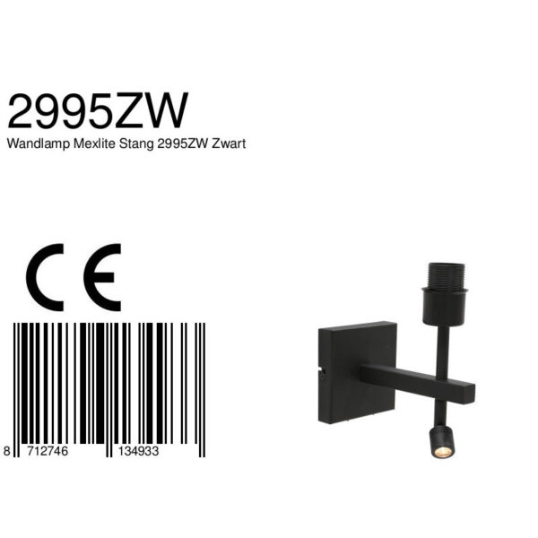 Steinhauer Stang wandlamp - E27 - met leeslampje - schakelaar op product - draai- en kantelbaar - zwart - Image 6