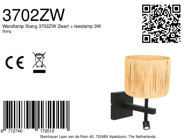 Steinhauer Stang wandlamp – Draai- en/of kantelbaar – LED + E27 – naturel en zwart - Image 6