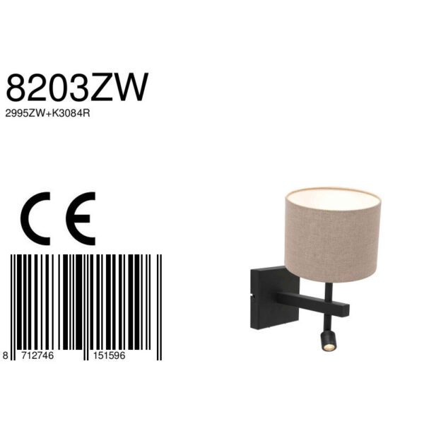 Steinhauer Stang wandlamp - E27 - 32 cm hoog - incl. leeslampje - draai- en kantelbaar - zwart met bruine kap - Image 6