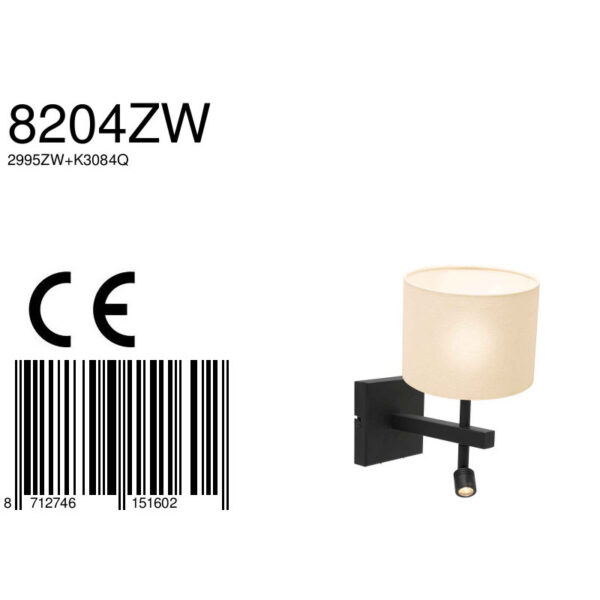 Steinhauer Stang wandlamp - E27 - 32 cm hoog - incl. leeslampje - draai- en kantelbaar - zwart met witte kap - Image 6